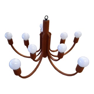 1980s Danish Modern Teak 10 Armed Chandelier For Sale