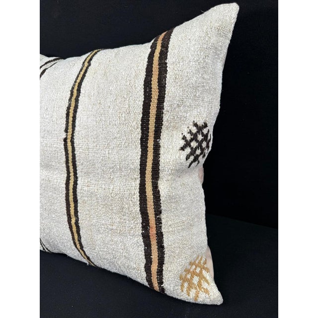 Turkish Hemp Pillow Cushion Natural Beige Brown Pillow Cushion Cover 24"x24" For Sale - Image 4 of 4