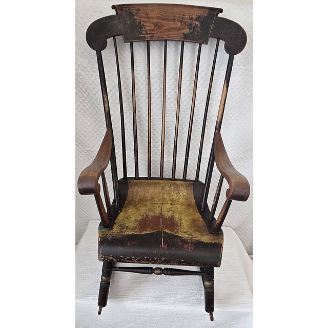 American Antique American Windsor Rocking Chair With Original Black Paint and Gilt Decoration For Sale - Image 3 of 6