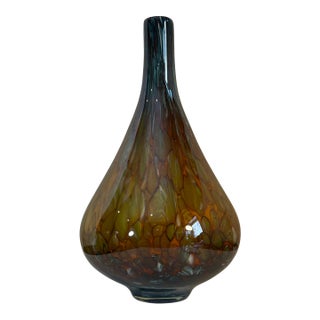17+ In. Tall Murano Mottled Amber Gourd Shaped Art Glass Vase For Sale