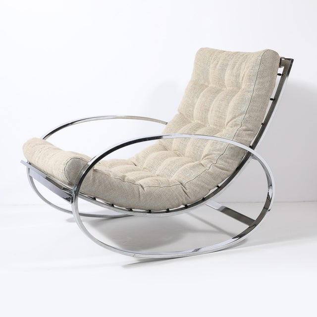 1970s Mid-Century Chrome Rocking Lounge Chair W/ Button Detailing by Milo Baughman For Sale - Image 5 of 12