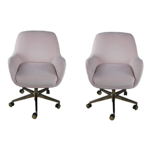 2 Lillian August Elyse Plush Pink Velvet Swivel Home Office Desk Arm Chairs