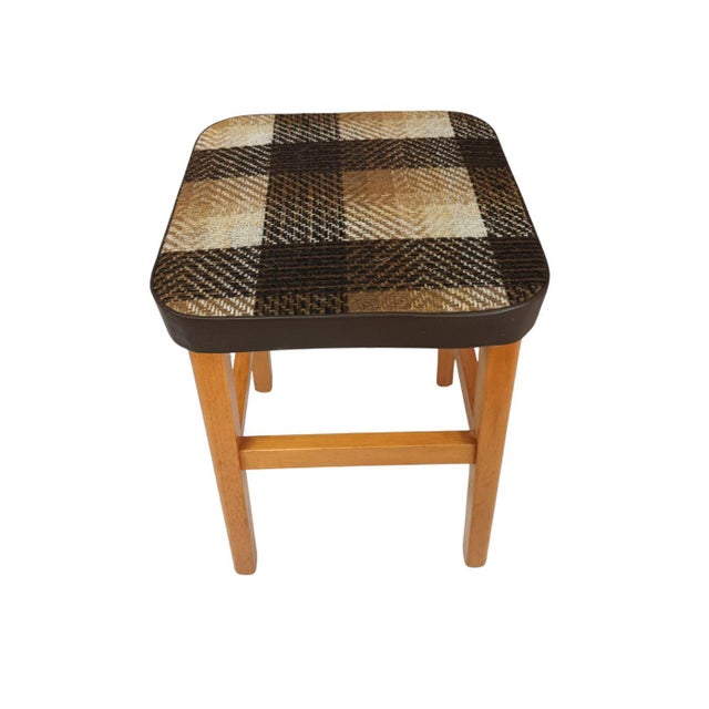 Beige Vintage Stool English Maid Stools with Wooden Tartan Seat, 1960s, Set of 3 For Sale - Image 8 of 15