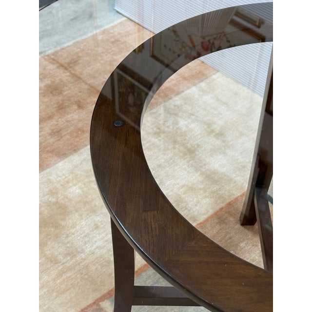 2010s Crate & Barrel Halo Glass + Wood Dining Table For Sale - Image 5 of 12