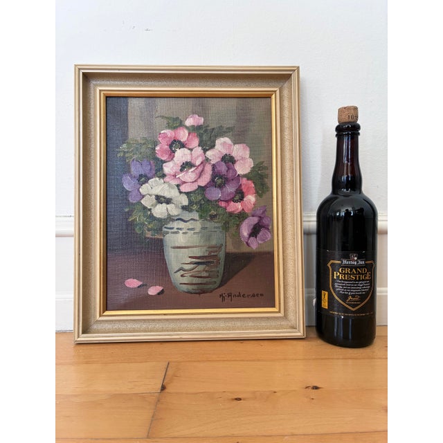 Textile Vintage Original Flower Oil Painting, Signed Floral Still Life For Sale - Image 7 of 12