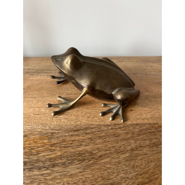 Metal Vintage Mid-Century Large Brass Frog Figurine For Sale - Image 7 of 9