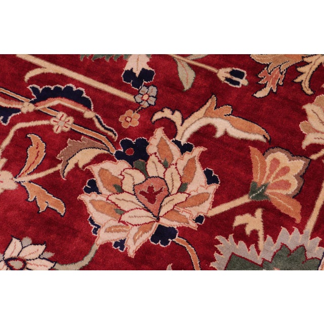 Shabby Chic 1990's Floral Pak-Persian Red/Blue Wool Rug - 9'0'' X 12'5'' For Sale - Image 4 of 9