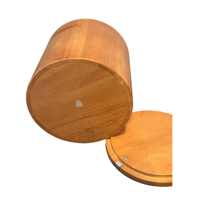 Vintage Mid-Century Modern Wooden Ice Bucket | Scandinavian Teak or Maple Barware With Metal Handle Lid For Sale - Image 11 of 11
