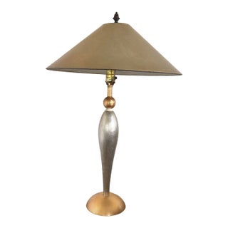 1980s Postmodern Lam Lee Group "Leeazanne" Silver & Gold Leaf Table Lamp For Sale