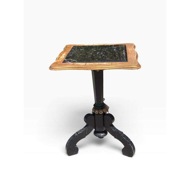 19th Century Antique Ebony & Giltwood Marble Top Tripod Pedestal Table For Sale - Image 5 of 6