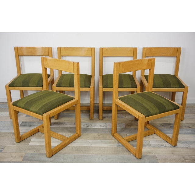 Wood and Fabric Dining Chairs, 1960s, Set of 6 For Sale - Image 4 of 12