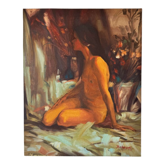197's Vintage Impressionist Nude Woman Oil on Canvas Painting by Bohorquez For Sale