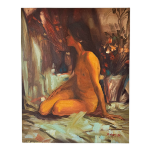 197's Vintage Impressionist Nude Woman Oil on Canvas Painting by Bohorquez