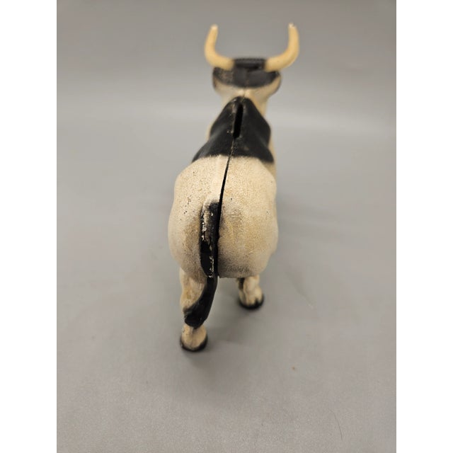 Vintage/Antique Cast Iron Black & White Longhorn Steer Coin Bank, 5"l
