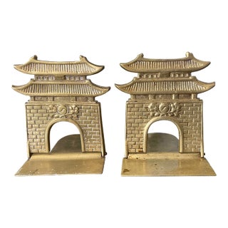 Late 20th Century Brass Pagoda Bookends - a Pair For Sale