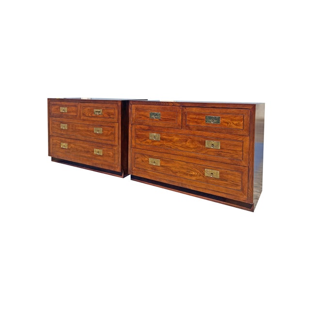 Vintage Henredon Pair Dressers Chest of Drawers Set in Campaign Style. Scene 1 one design. Very popular pair of compact...
