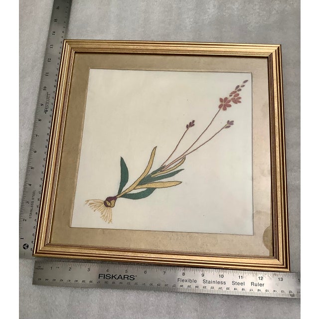 1990s Floral Botanical Embroidery on Linen Vintage Artwork For Sale - Image 5 of 5