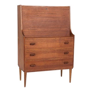 1960s Mid Century Danish Modern Teak Secretary Desk by Gunnar Nielsen For Sale