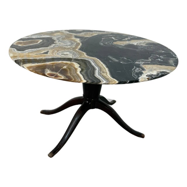 Onyx and Wood Pedestal Table, 1970s For Sale