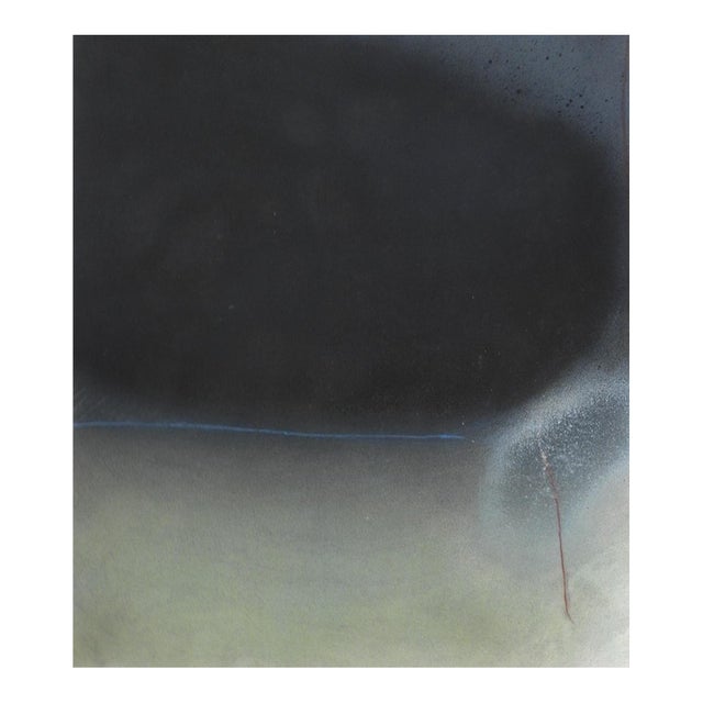 1970s Abstract Black Gray Celadon Painting For Sale