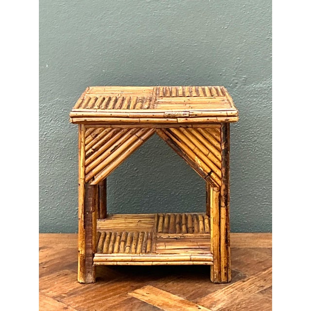 Wood Rustic Reed and Wood Accent Table For Sale - Image 7 of 17