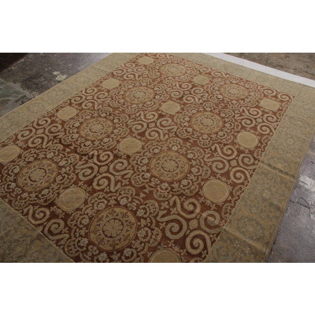 Textile Rug & Kilim’s European Style Rug in Beige-Brown and Blue All Over Pattern For Sale - Image 7 of 8