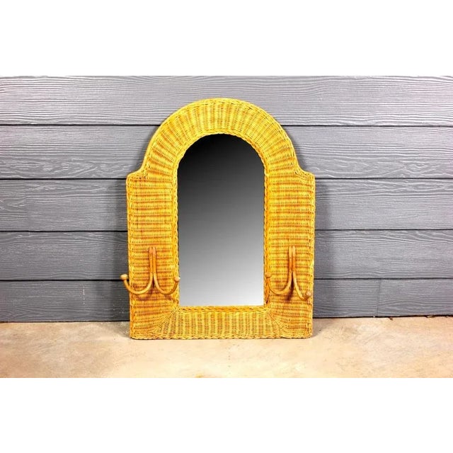 Vintage Wicker Mirror With Hooks Frame Chairish