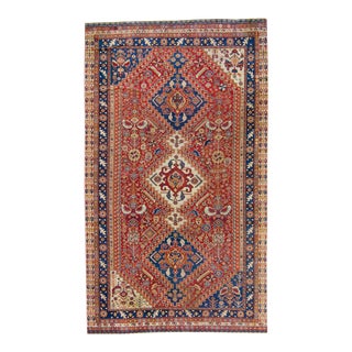 1880s Antique Red Caucasian Diamond Medallion Wool Hand-Knotted Rug - 5' X 8'9" For Sale