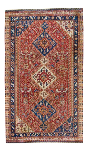 1880s Antique Red Caucasian Diamond Medallion Wool Hand-Knotted Rug - 5' X 8'9"