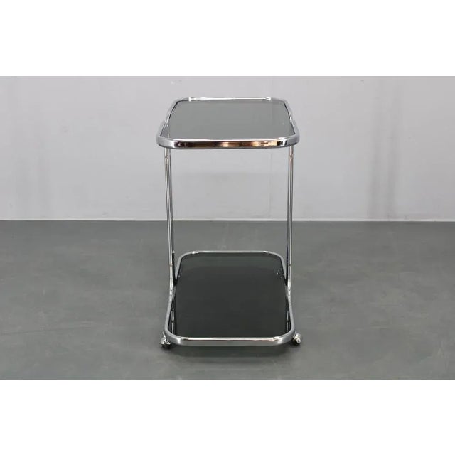 Italian Chrome-Plated Serving Table with Smoked Glass, 1970s For Sale - Image 16 of 18