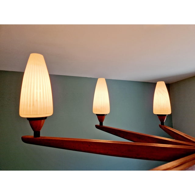 Cream Scandinavian Chandelier in Teak Teck by Uno & Östen Kristiansson for Luxus, 1960s For Sale - Image 8 of 16
