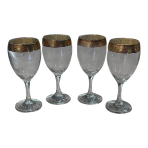 Vintage Tiffin Franciscan Style Crystal Wine Glasses With 24k Gold Filigree – Set of 4