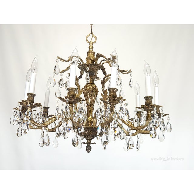 Antique 10 Arm Big Brilliant Bold Beautiful Brass Cut Lead Crystal Chandelier For Sale - Image 11 of 12