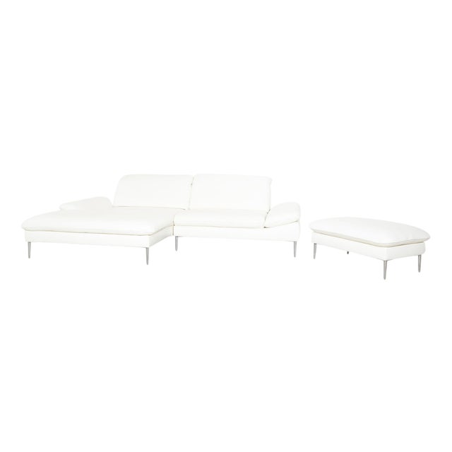 White Leather Corner Sofa and Ottoman from Willi Schillig, Set of 2 For Sale