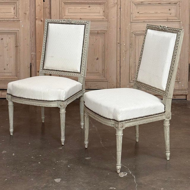 Pair of French 19th Century Louis XVI Painted Chairs For Sale - Image 4 of 18