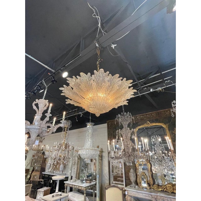 Modern Murano glass gold flecked leaf form ceiling mount fixture. A lovely piece with beautiful shimmering textured glass....