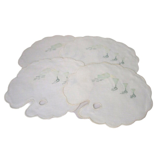 1960s Artist Palette Shaped Cocktail Napkins With Applique Martini Glasses and Shaker- Set of 4 For Sale - Image 12 of 12