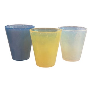 Vintage Effetre Murano Opalescent 8 Oz Glass Tumblers / Murano Drinking Glasses - Set of 3 For Sale