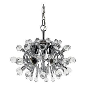 Italian Space Age Chrome and Crystal Glass Chandelier, 1970s