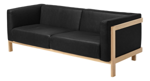 LIFT Minimalist Three-Seater Sofa in Ash Wood and Black Leather Seat by Julien Renault