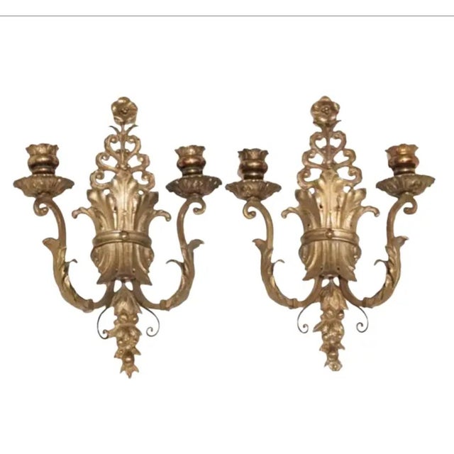 Mid 20th Century Ornate Italian Double Arm Acanthus Leaf Wall Sconces- A Pair For Sale - Image 13 of 13