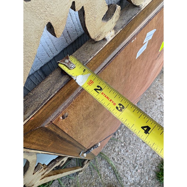 Large Vintage Mediterranean Beveled Wood & Gilt Metal Scrollwork Mirror For Sale - Image 9 of 17