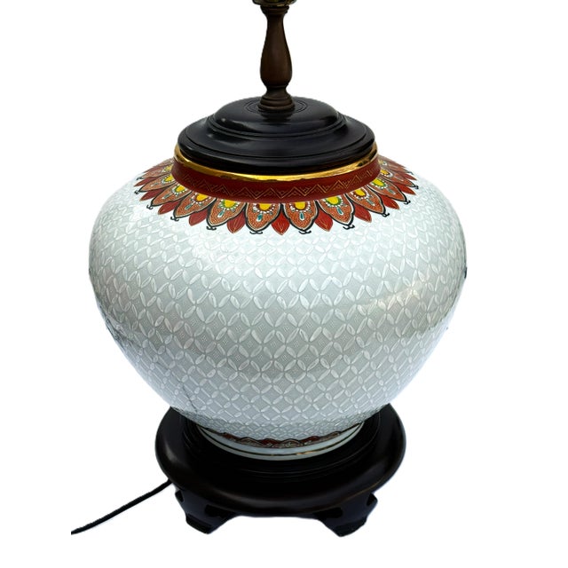 Mid 20th Century Wildwood Mid‑Century Ceramic Lamp With Carved Wood Base, Hand‑Painted For Sale - Image 5 of 14