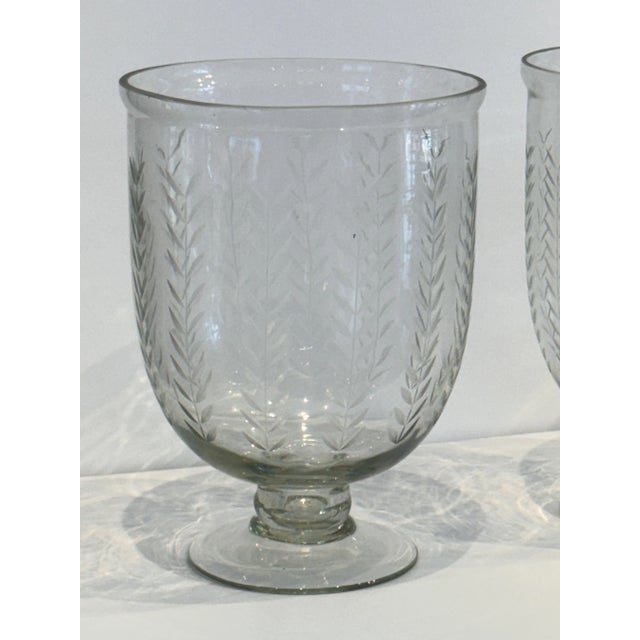 Glass Pair of Etched Glass Vases With Wheat Design For Sale - Image 7 of 7