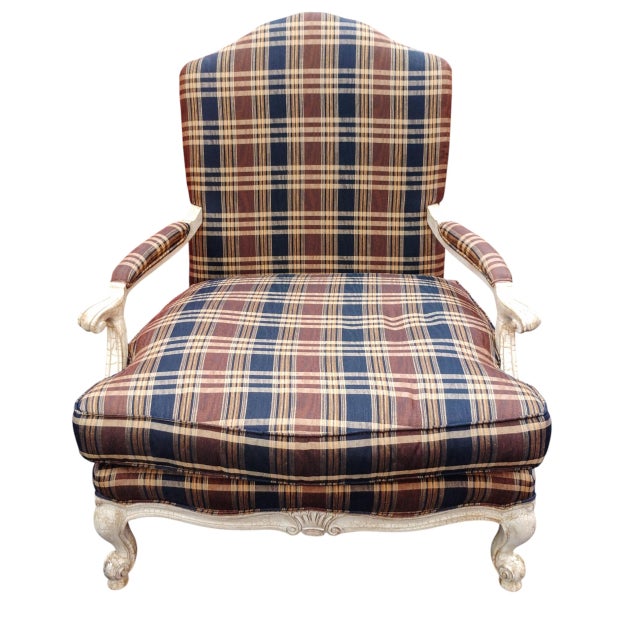 Navy Blue Experience Timeless Comfort With the Highland House French Country Bergère Chair and Ottoman Set. 1970s For Sale - Image 8 of 12