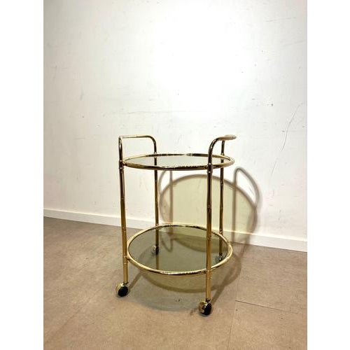 Vintage Brass and Smoked Glass Bar Cart For Sale - Image 5 of 5