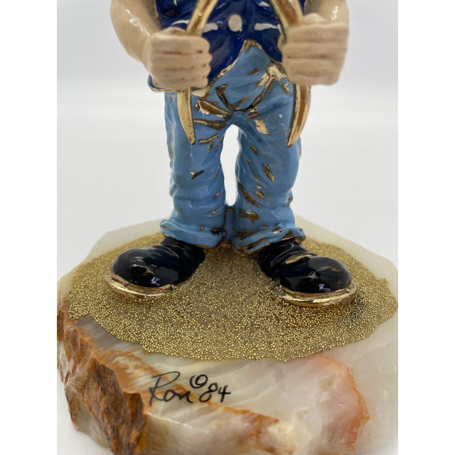 Signed 1984 Ron Lee Dentist Clown Sculpture With 24k Gold-Plated Accents on Natural Onyx Base For Sale - Image 9 of 9
