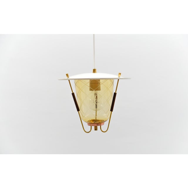 Metal Mid-Century Modern Copper, Brass and Glass Ceiling Lamp, 1950s For Sale - Image 7 of 16