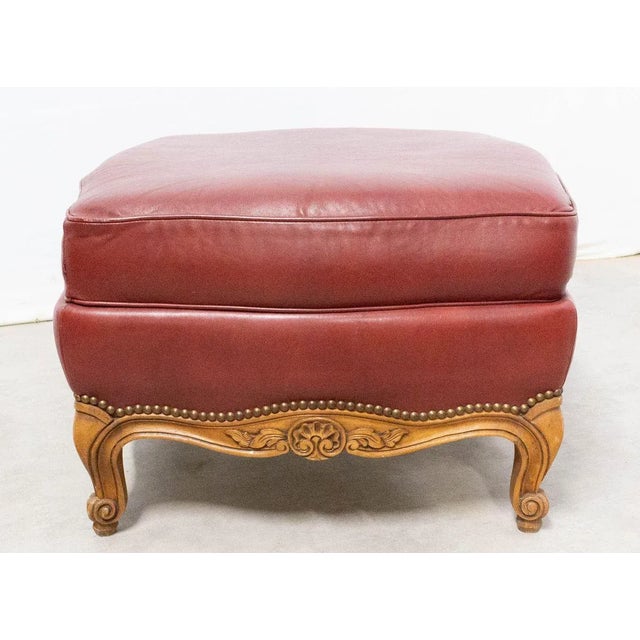 Pouf or ottoman, Louis XV style beech and red skai Good condition with minor marks of use French midcentury For shipping...