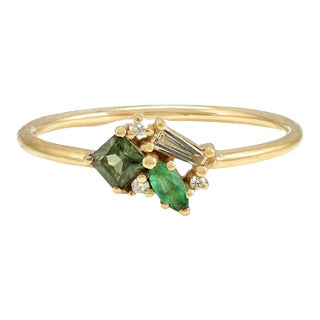 Minimalist Multi Color Gemstone Cluster Ring Size 7 For Sale